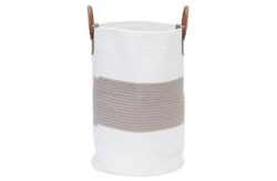 HOME 50 Litre Cotton Laundry Basket - White and Grey